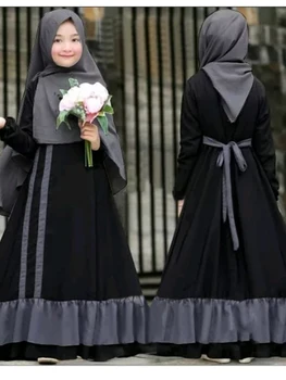 2 Adet Müslüman Ramazan Namaz Elbise Abaya Setleri Çocuk Kız Eid Khimar Başörtüsü Arap Çocuklar Uzun Elbise Başörtüsü Jilbab Kaftan Kıyafeti