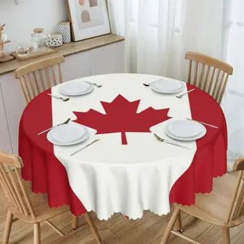 Kanada bayrağı Yuvarlak Masa Örtüleri 60 İnç Vatanseverlik Masa Örtüleri Mutfak Masa Örtüsü