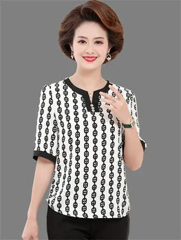 5XL Kadın İlkbahar Yaz Bluz Gömlek Bayan Moda Rahat Yarım Kollu V Yaka Yaka Mektubu Baskı Blusas Tops TT2416
