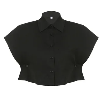 Seksi Kırpılmış Gömlek Bluzlar Kadın Streetwear 2023 Yeni Moda Tasarımcısı Blusa Katı Siyah Beyaz Düğme Yaz Kırpma Üstleri Y2K
