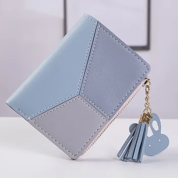 Yeni Varış Cüzdan Kısa Kadın Cüzdan Fermuar Çanta Patchwork Moda Panelli Cüzdan Trendy bozuk para cüzdanı kart tutucu Deri