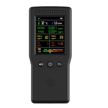 1 ADET 9 İn 1 Hava Kalitesi Monitör LCD Ekran PM2. 5 PM10 HCHO TVOC CO CO2 AQI Sıcaklık Nem Ölçer (Siyah)