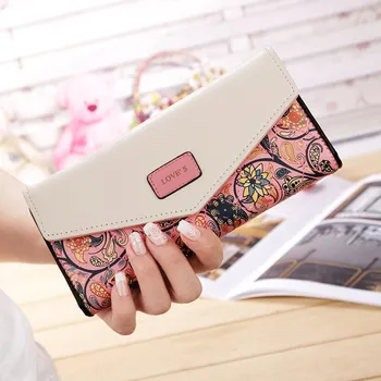 Bileklik Moda Zarf Kadın Cüzdan Hit Renk 3 Kat Çiçek Baskı pu deri cüzdan Uzun Bayanlar Debriyaj bozuk para telefonu cüzdanı