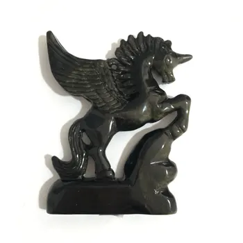 Doğal Altın Obsidyen unicorn kuvars şifa kristal el oyma taş at kafa şekli taş ev dekorasyon hediye için jyx