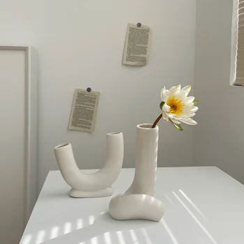 Sanatsal düz seramik vazo beyaz Fransız süsler