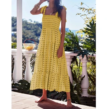 SHUJIN 2023 Yeni Rahat Uzun Kadın Baskı Elbise Boho Kadın tatil elbisesi Yaz Spagetti Kayışı Bayanlar Plaj Elbise Vestidos