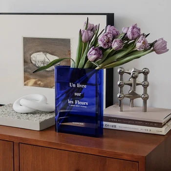 Akrilik Şeffaf Çiçekler Şişe Mavi Kitap Şeffaf Modern Dekorasyon Ev Masa Çiçek Vazo Topraksız Odası Bitki Vazolar