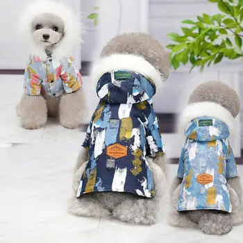 Pet Sıcak Giysiler Köpek Kış Ceket Kedi Giyim Sonbahar ve Kış Kot Sıcak Kürk Yaka Giyim