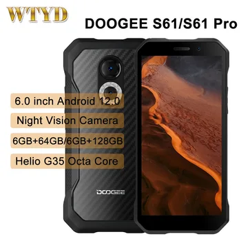 DOOGEE S61 Sağlam Telefon 6GB 64GB DOOGEE S61 Pro 6GB 128GB Gece Görüş Kamera IP68 6.0 