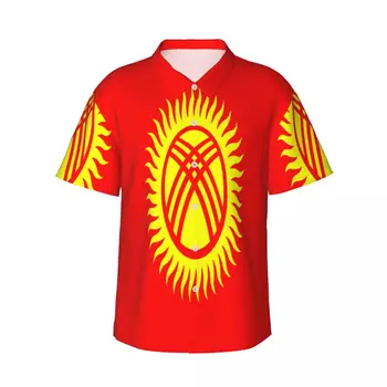 Erkek gömleği Bayrağı Kırgızistan Kısa Kollu Gömlek Yaz Gömlek Erkekler Turn-aşağı Yaka Düğme Gömlek erkek giyim
