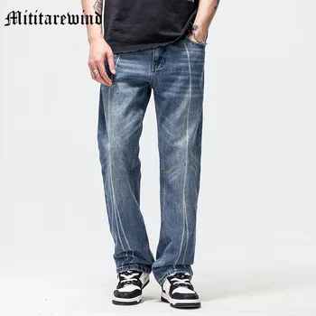 Erkekler İçin kot Düz Ins Moda Amerikan Streetwear Çift Pantolon Gevşek Geniş Bacak Hattı Tasarım Pantolon Hip Hop Baggy Y2k Yaz