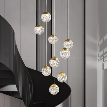 Dubleks Villa merdiven lüks bakır avize ışık yatak odası başucu restoran armatürleri yaratıcı tasarımcı cam LED asılı lamba