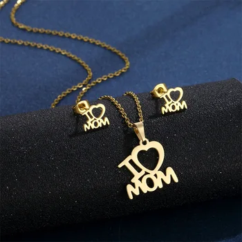 G & D ışık lüks moda Anne Mektup paslanmaz Çelik kolye yaratıcı kolye küpe Takı Seti Kadınlar İçin anneler Günü Hediyesi