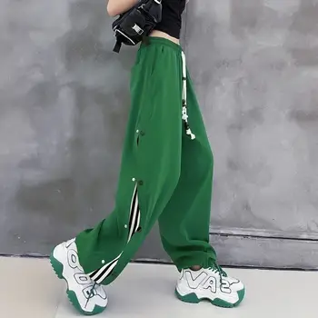 Moda Harajuku Gevşek Geniş Bacak Pantolon Kadınlar Yüksek Bel Elastik Streetwear Sweatpants Yaz Vintage Lace Up BF Düz Pantolon