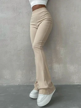 WeıYao Örme Alevlendi Pantolon Yüksek Belli Elastik İnce rahat pantolon Streetwear Kadın 2023 Yaz Uzun Pantolon y2k Siyah Haki