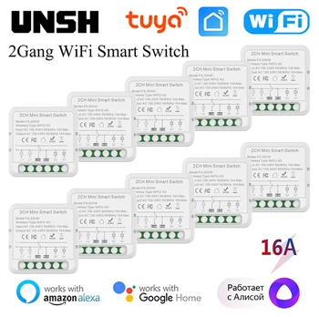 2 Gang 16A Tuya Akıllı WiFi ışık anahtarı 2 yönlü Kontrol Mini Akıllı Kesici Akıllı Yaşam Kontrol Desteği Alice Alexa Google Ev