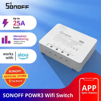 SONOFF POWR3 WiFi Akıllı DIY Anahtarı 25A 5500W Güç Ölçüm Aşırı Yük Koruması Enerji Tasarrufu eWeLink APP Alexa Ses Kontrolü