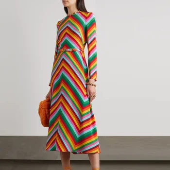 O-boyun Uzun Kollu Baskı Tasarım 2023 İlkbahar Sonbahar Kış Yeni Premium Maxi Elbiseler Kadınlar için Şık Zarif Bayanlar Vintage