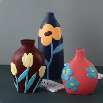 Modern Renkli Boyalı Seramik Vazo Masası Porselen Sanat Vazolar Oturma Odası Çiçek Düzenleme Çiçekler Pot Ev Dekorasyon