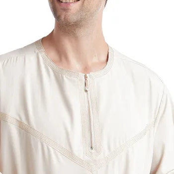 Erkek Düz Renk Elbiseler İki Adet Set Suudi Tarzı Fermuar Jubba Thobe Vintage Uzun Kollu O Boyun Müslüman Arapça İslam Giyim